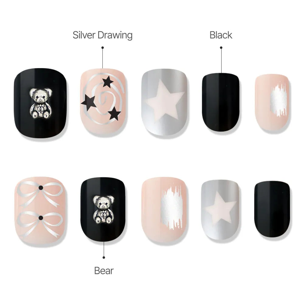[MUZMAK] Nail Tips in Grunge Bear (Short Square)