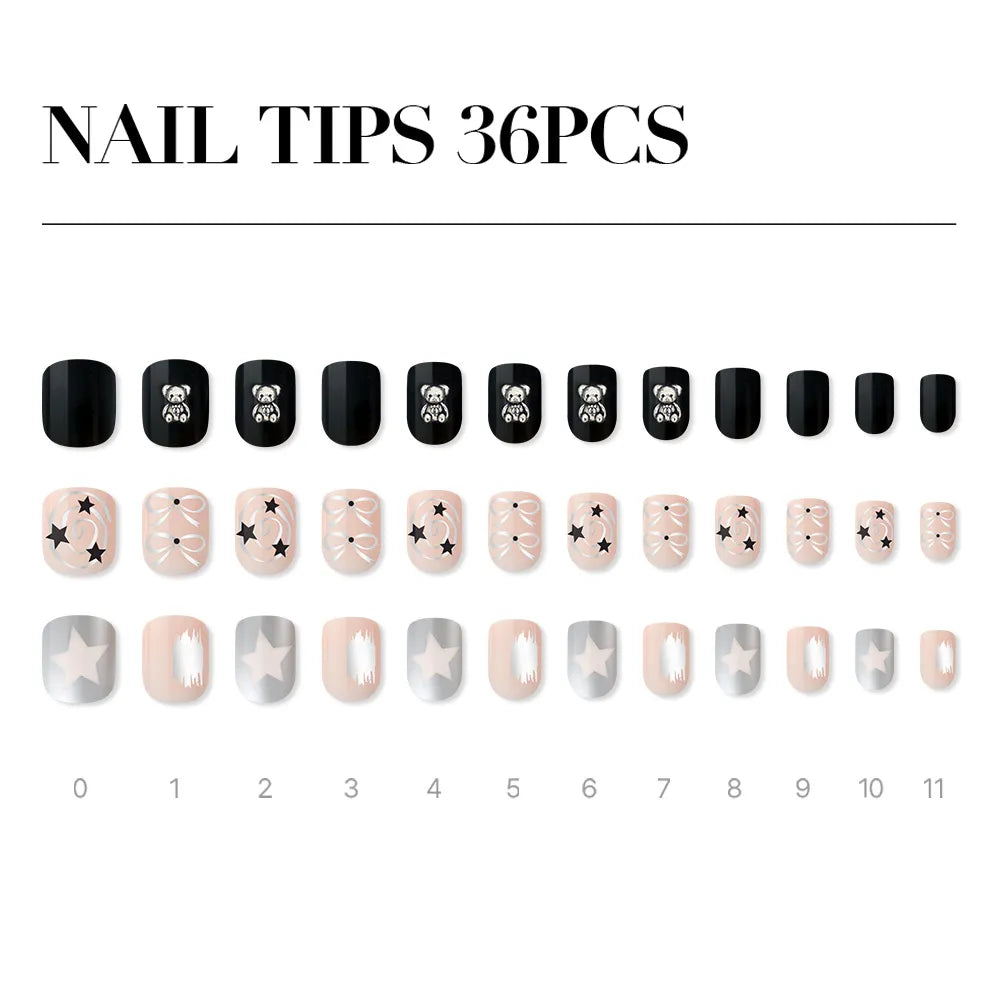 [MUZMAK] Nail Tips in Grunge Bear (Short Square)