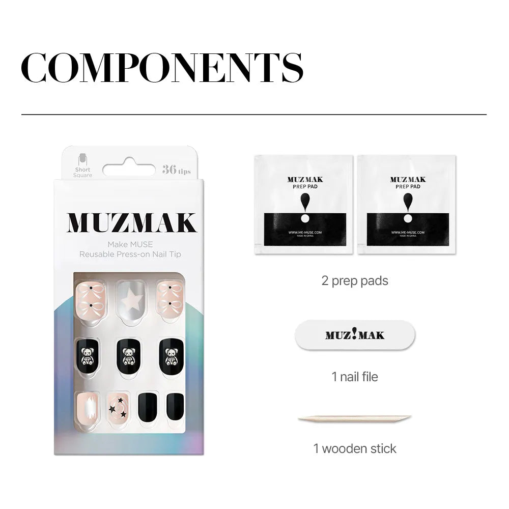 [MUZMAK] Nail Tips in Grunge Bear (Short Square)