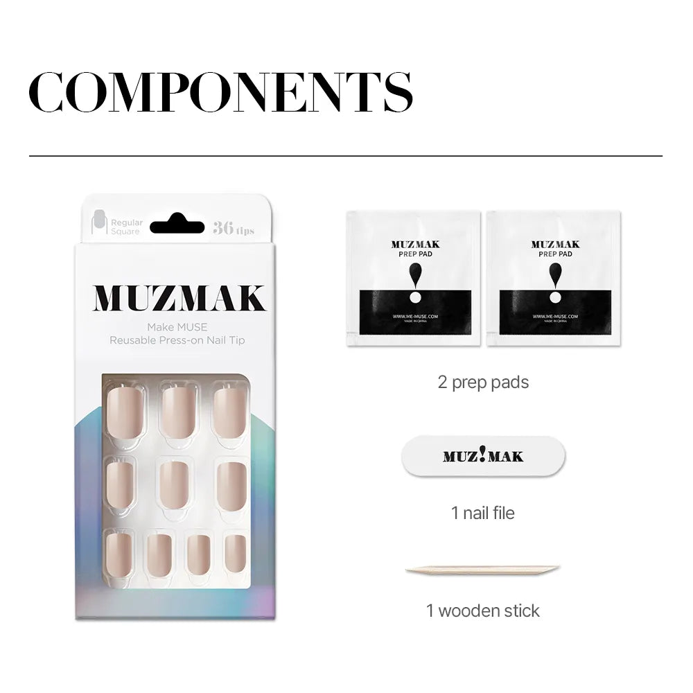 [MUZMAK] Nail Tips in Cream Beige (Regular Square)