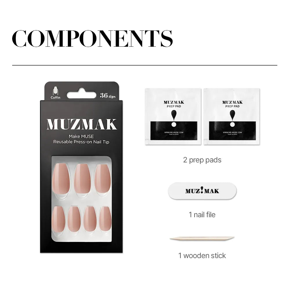 [MUZMAK]Nail Tips in  Faded Brown (Coffin)