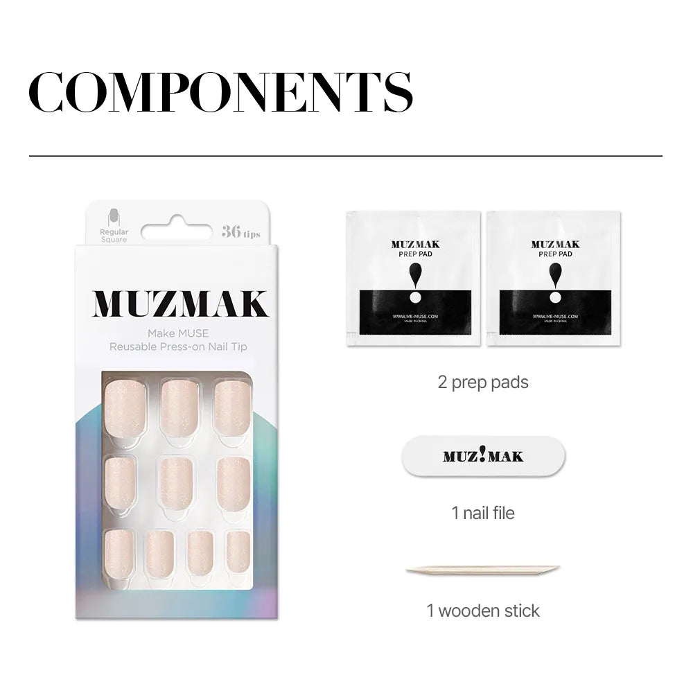 [MUZMAK] Nail Tips in Peach Glitter (Regular Square)