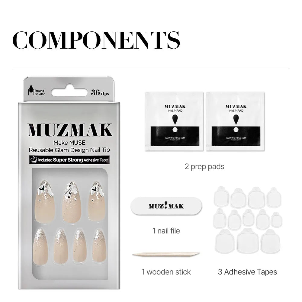 [MUZMAK] Nail Tips in Splash (Round Stiletto)